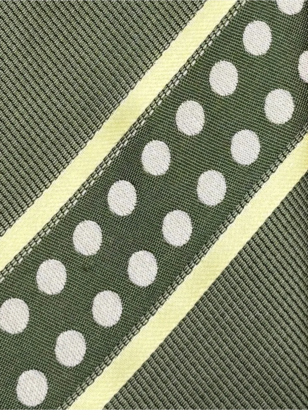 Vintage Olive Green Polka Dot & Stripe Silk Tie